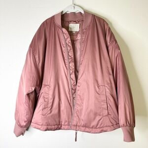 A New Day Jacket Women XL Pink Satin Quilted Bomber Full Zip Cozy A-line NWOT